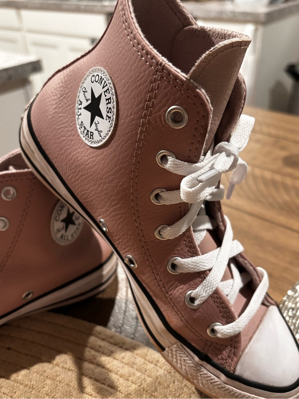 Converse Kids High Top Sneakers in Rose Leather with White Laces